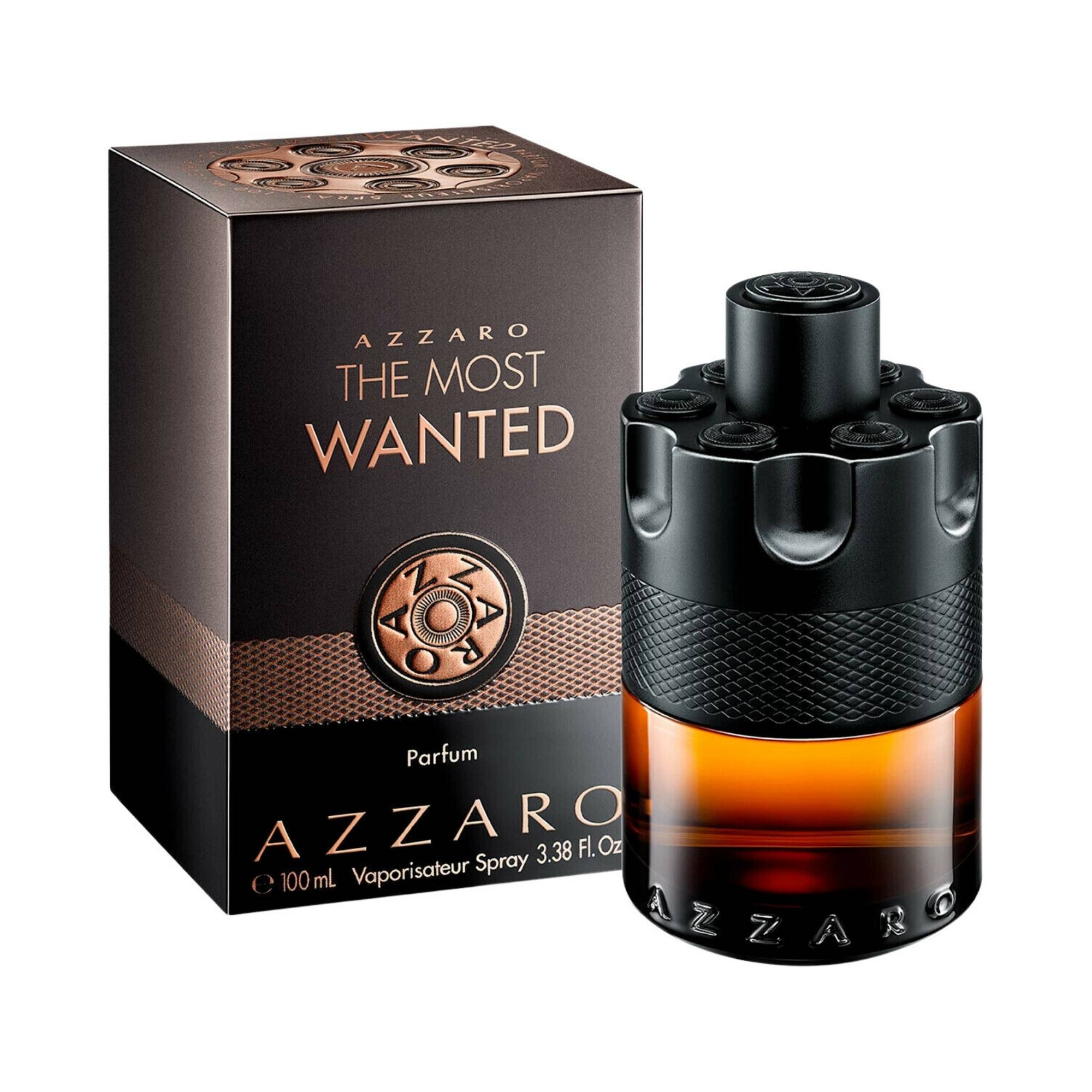 Azzaro The Most Wanted perfume bottle and packaging on a white background