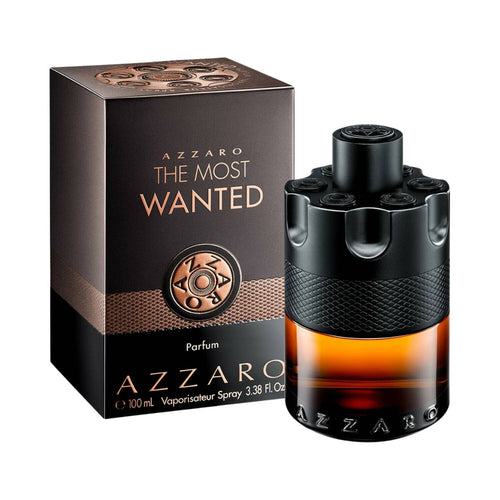 Azzaro The Most Wanted perfume bottle and packaging on a white background