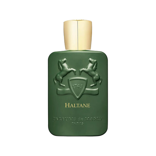 Haltane eau de parfum 125ml bottle, green matte glass with gold cap, Parfums de Marly luxury fragrance