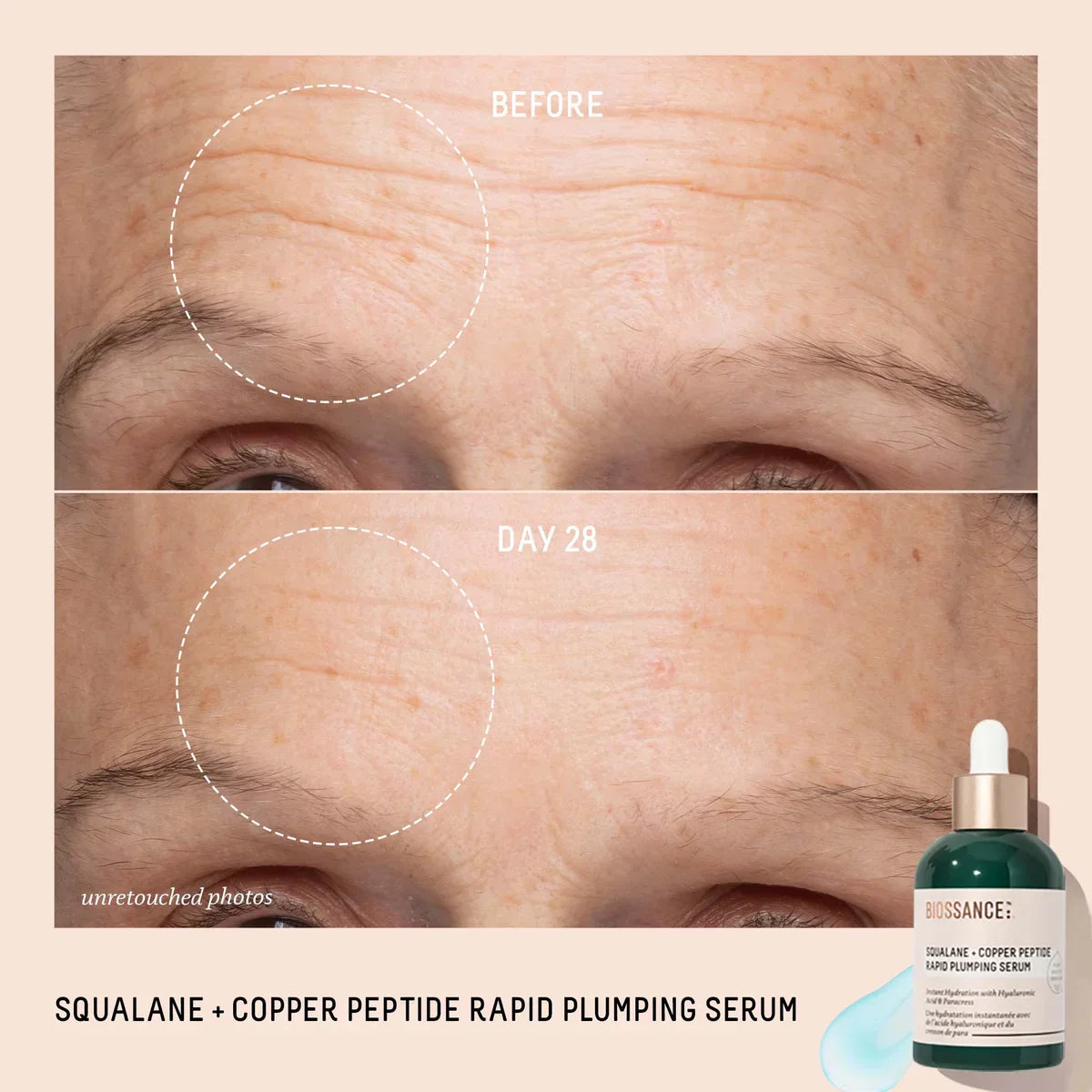 Biossance Squalane and Copper Peptide Rapid Plumping Serum Before And After